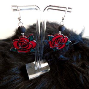 Red Rose Dangle Earrings